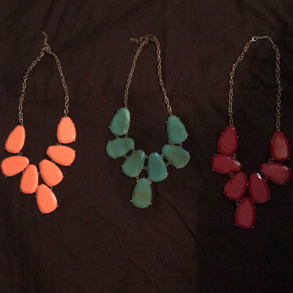 Orange, Green and Red Goldtone Necklaces.